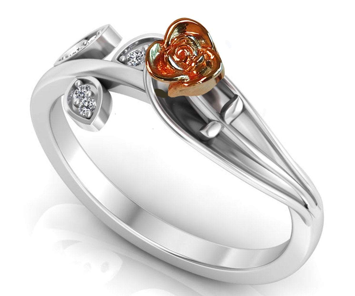 Two Tone Rose & White Engagement Ring Forever Infinity Promise Ring Unique Ring Design Floral ring Birthday Gift For Her Back to school Gift