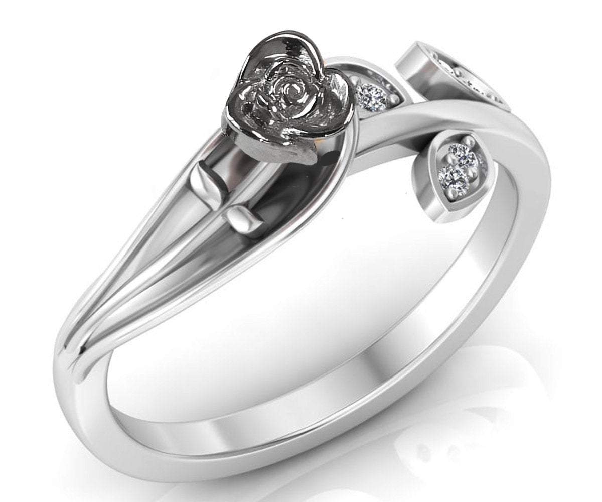 18K Unique Leaf Engagement Ring, White Gold Rose Flower Ring, Love Ring with Diamonds, Floral ring, Birthday Gift For Her, Gift