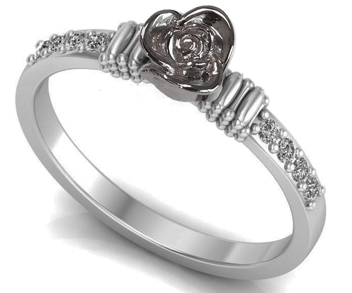 Birthday Gift Celtic Flower Engagement Ring White Gold Floral Ring For You Love Gift Promise Ring Unique Engagement Ring with Side Diamonds