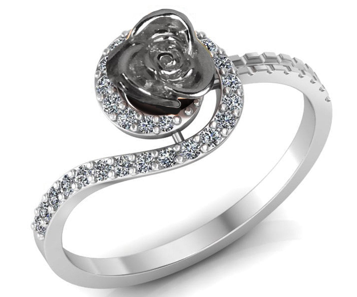 Swirl Ring with Rose Flower Thin Ring, Engagement Ring, 18K Unique Diamond Celtic Ring