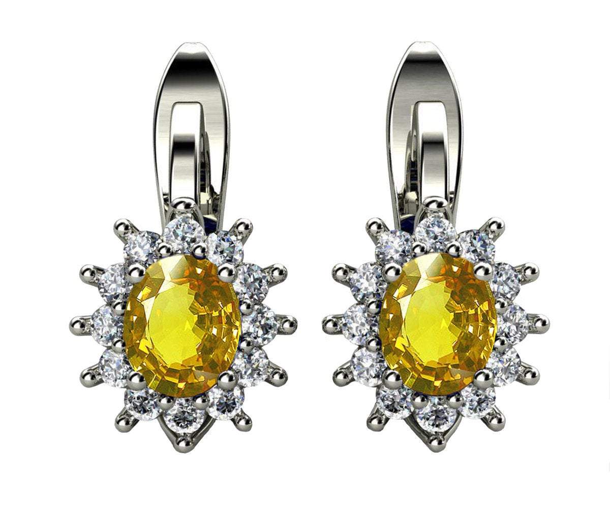 Leverback Earrings Yellow Sapphire Oval Shape Sapphires Back to school Wedding Earrings White Gold Earrings Minimalist Earrings in 14K 18K