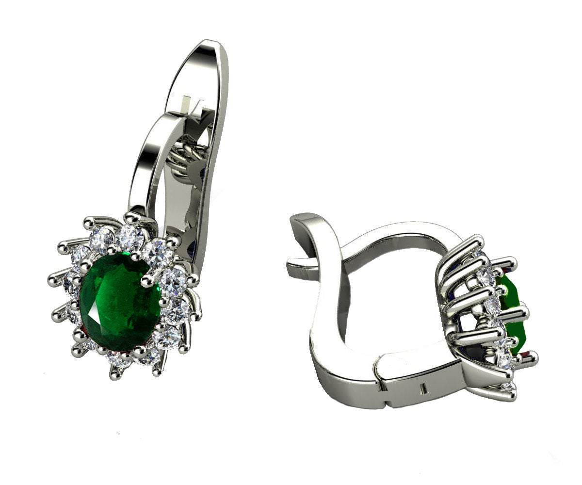 Leverback Earrings Emerald Oval Shape Green Leverback Earrings Back to school White Gold Earrings Minimalist Earrings in 14K 18K