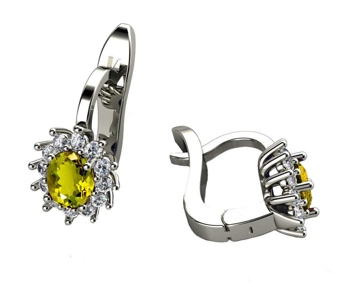 Leverback Earrings Yellow Sapphire Oval Shape Sapphires Back to school Wedding Earrings White Gold Earrings Minimalist Earrings in 14K 18K - Lianne Jewelry