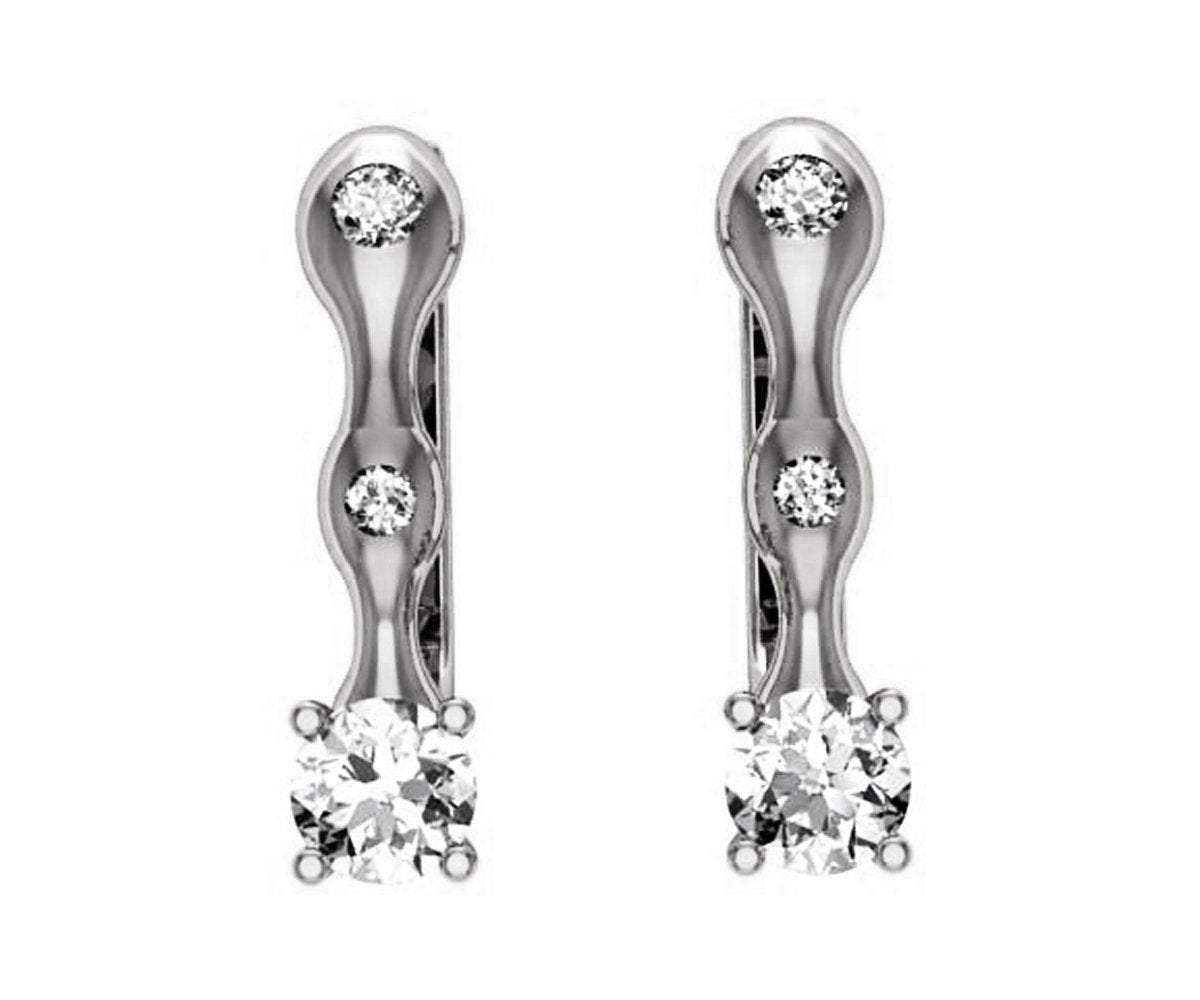 Hoop Leverback Earrings with Diamonds Back to school Gift For Her 18K White gold
