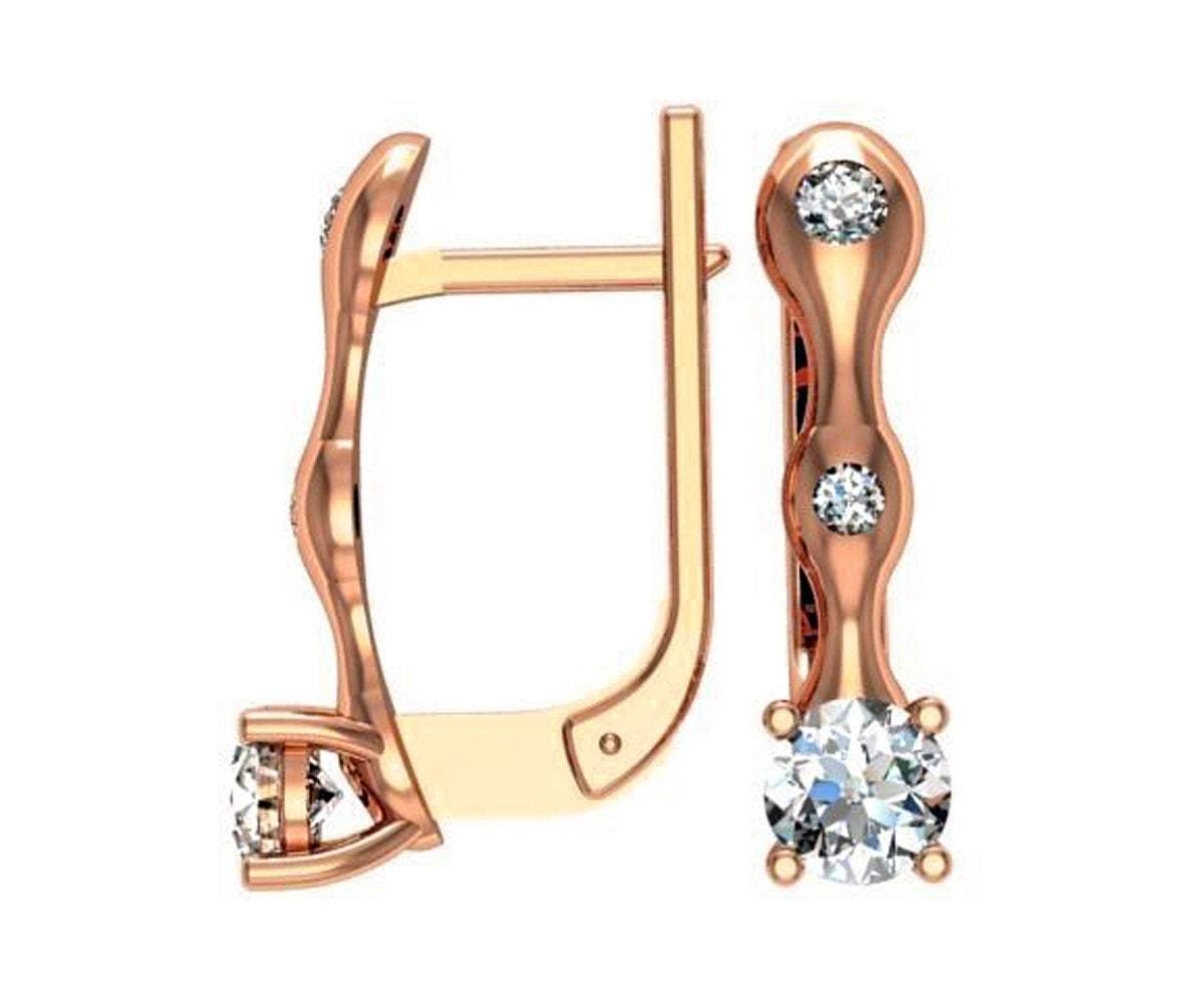 Hoop Leverback Earrings with Diamonds Back to school Gift For Her 18K Rose gold