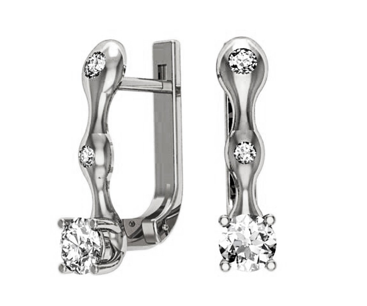 Hoop Leverback Earrings with Diamonds Back to school Gift For Her 18K White gold - Lianne Jewelry