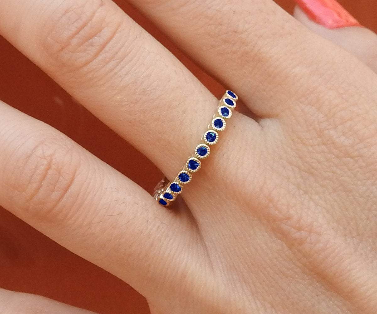 Wedding Band Sapphire Wedding Stacking Ring Sapphire ring Eternity ring 15th Anniversary September Birthstone 14K Solid White Gold