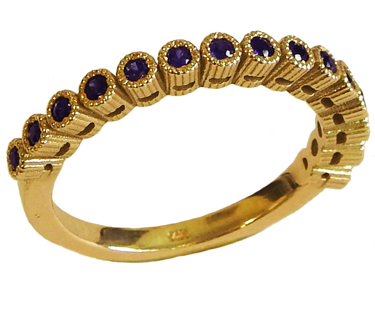 Gold Stacking Ring, Gift for 15th Anniversary, Sapphire band ring, Milgrain Wedding Eternity Band, Eternity Ring, September Birthstone