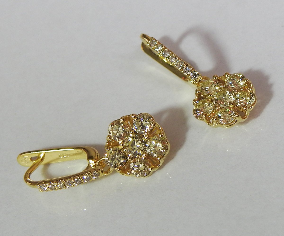 Vintage Earrings Dangle Diamond Drop Earrings Leverback Earrings 14K Gold Earrings Diamond Earrings Anniversary Gift Valentines Gift