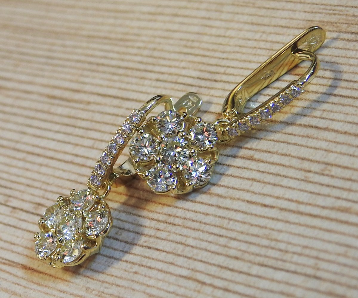 Vintage Earrings Dangle Diamond Drop Earrings Leverback Earrings 14K Gold Earrings Diamond Earrings Anniversary Gift Valentines Gift
