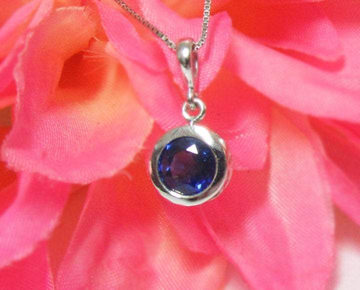 Sapphire Circle Pendant, Blue Pendant, Royal Blue, 14K White gold pendant, September Birthstone, Engagement Gift