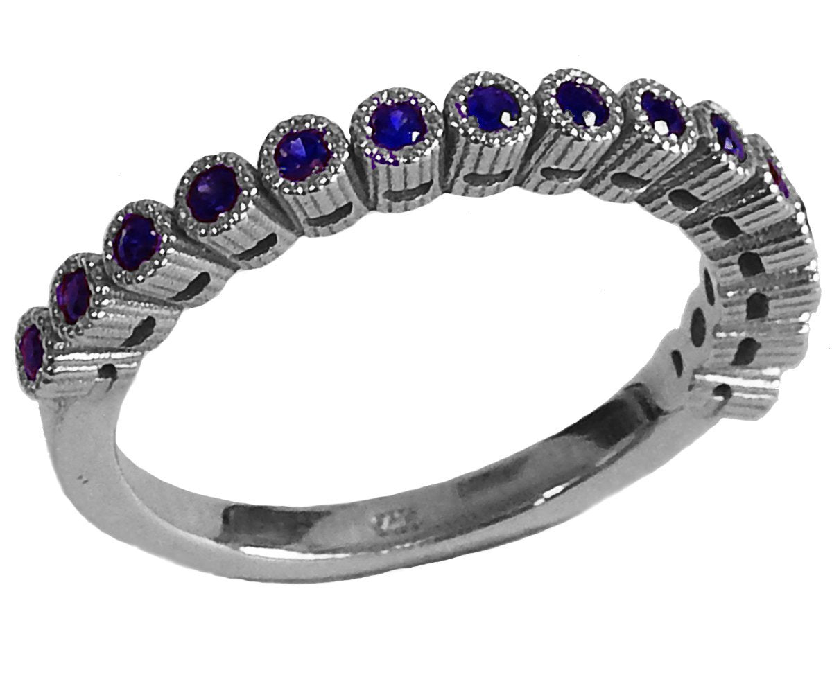 Silver Stacking Ring Wedding Band Blue Band 15th Anniversary Filigree Silver 15 Natural Sapphires Eternity Ring 15 Birthday September Stone