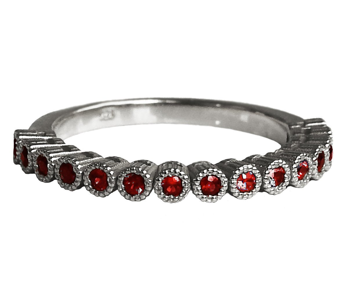 Silver Band Red Band 15th Anniversary Filigree Silver 15 Rubies 15 Years Ring Stacking ring Eternity Ring 15 Birthday July Birthstone - Lianne Jewelry