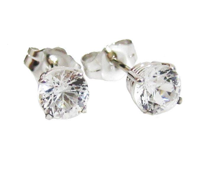 White Sapphire Stud Earrings, White gold Earrings, 5 mm Studs, Engagement Gemstone Earrings, 14K White Gold Earrings, Infinity Earrings - Lianne Jewelry