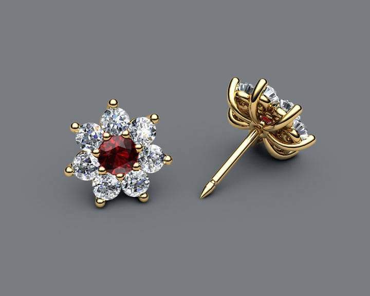 Botanical Floral earrings Ruby Earrings Flower Earrings Cluster Earrings 14 or 18K Yellow Rose White gold