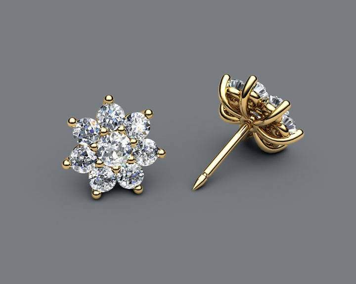 1.50 ct Studs Flower Earrings Diamond Earrings Anniversary Earrings Cluster Earrings 14 or 18K Yellow Rose or White