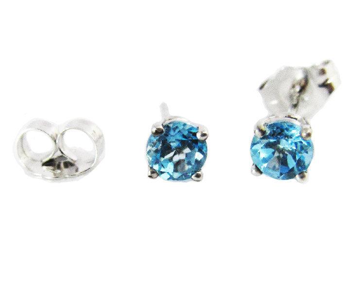 Sky Blue Studs Gold Earrings Topaz Stud Earrings 4 mm Studs Gemstone Earrings 14K White Gold Earrings Wedding Jewelry Anniversary Gift - Lianne Jewelry