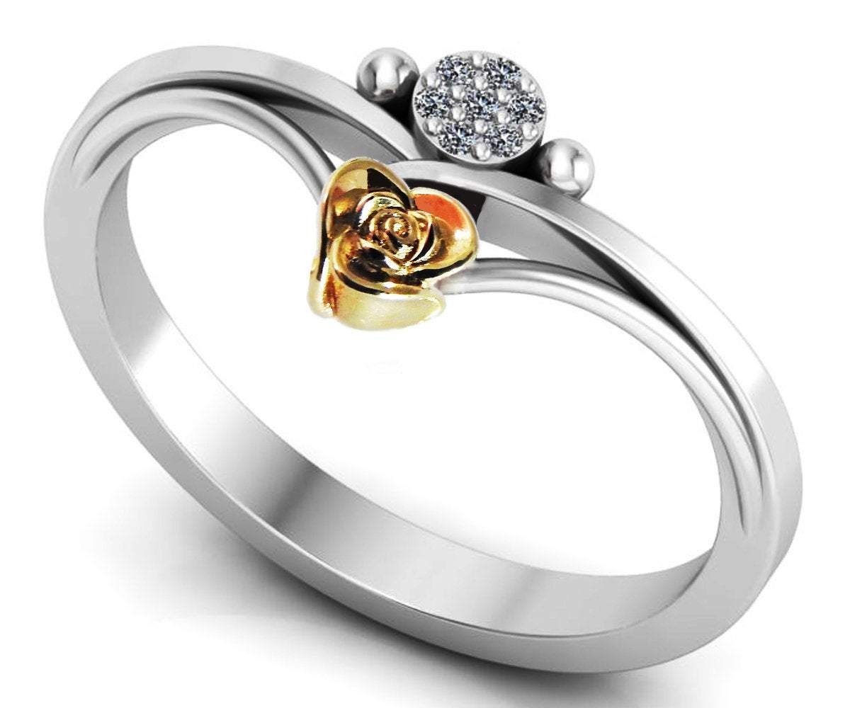 Girls Ring in 18K Two Tone Yellow & White Contour shank with Yellow Flower