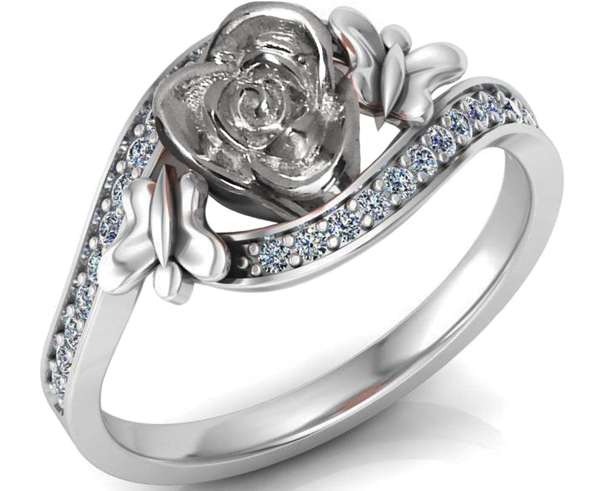 18K White Gold Lovers Ring Flower Ring Promise Ring Unique Engagement Ring Side Diamonds Floral ring Birthday Gift For Her