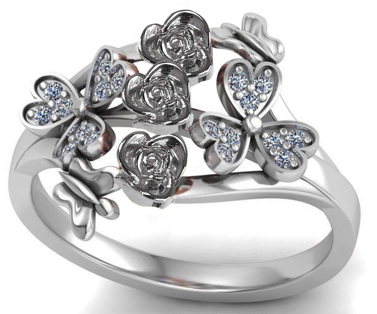 Branch Ring Leaf Ring 18K White Gold Floral Promise Ring Unique Engagement Ring with Side Diamonds Birthday Gift For Her - Lianne Jewelry