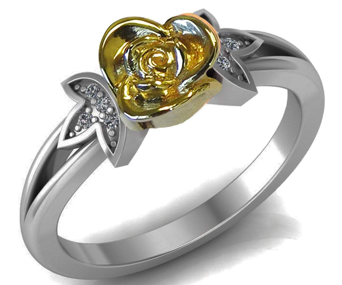 Superb Infinity Engagement Ring 18K Yellow Rose Edwardian Floral ring Flower Ring in White Gold Leaves Ring Edwardian Floral ring