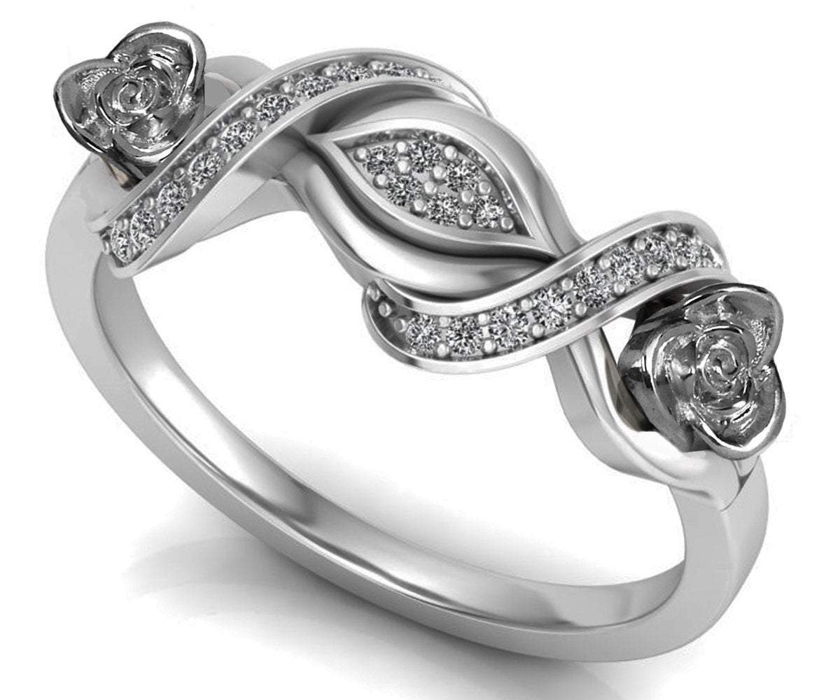 White Gold Flower Ring Promise Ring Branch Ring Unique Engagement Ring with Side Diamonds Floral ring Birthday Gift For Her Gift