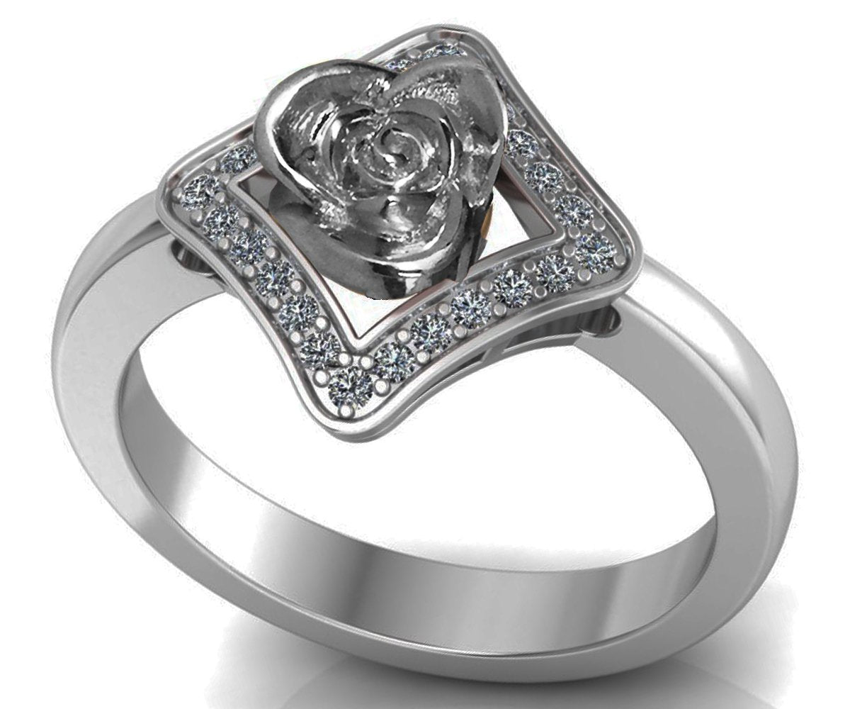 Square Ring with White gold Flower Lovers Ring Avant Garde Engagement Ring Diamond Ring Floral ring Birthday Gift For Her Gift