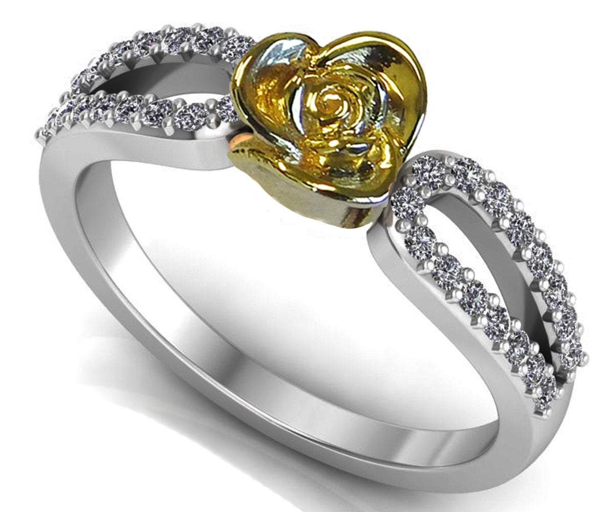 Art Nouveau Two Tone Yellow & White  Back to school Flower Ring Leaves Ring Unique Engagement Ring Floral ring Birthday Gift For Her