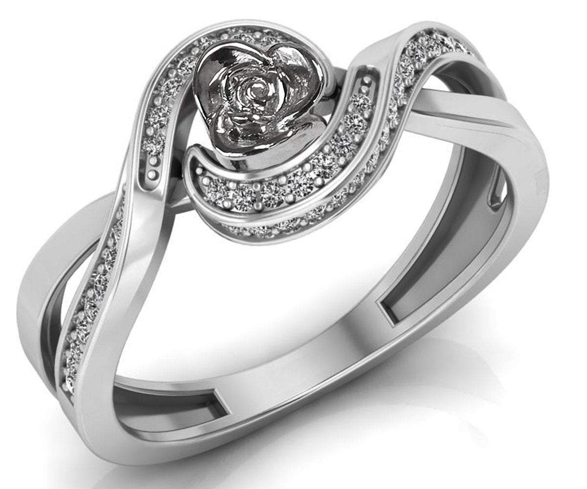 Twisted Ring, Twist shank Ring with Flower, 18K Floral Ring, Promise Ring, Unique Engagement Ring