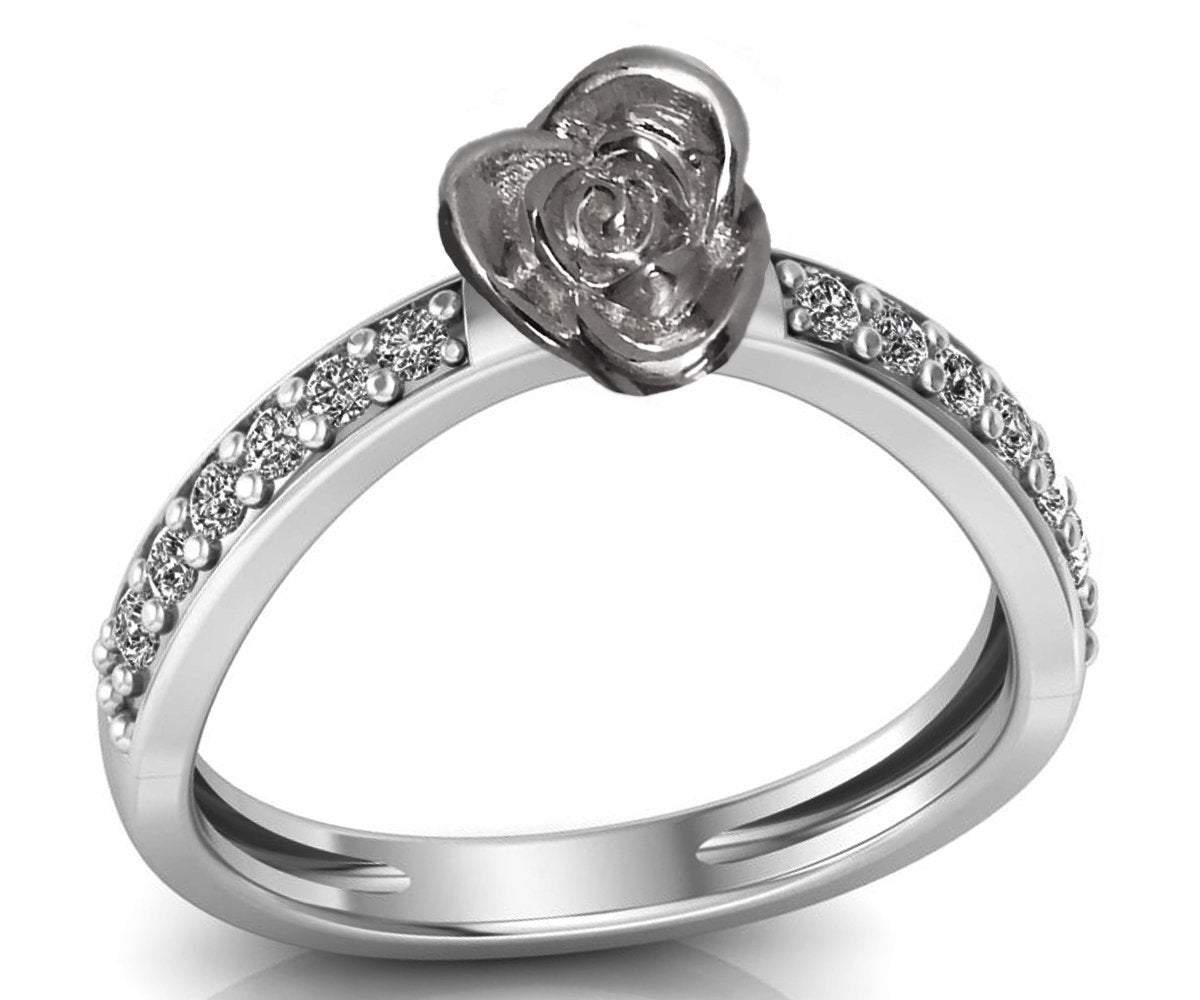 Engagement Ring White Gold Contour Love Flower Curved 18K Ring Rose Gold with Side Diamonds Floral ring Birthday Gift For Her graduation - Lianne Jewelry