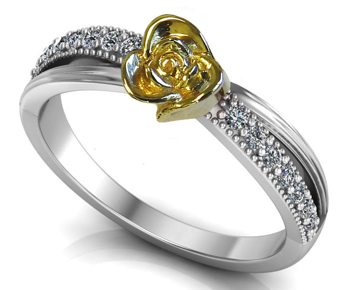 Yellow Rose Engagement Ring Two Tone Yellow & White Flower Ring Leaves Ring Art Nouveau Floral ring Birthday Gift For Her Gift