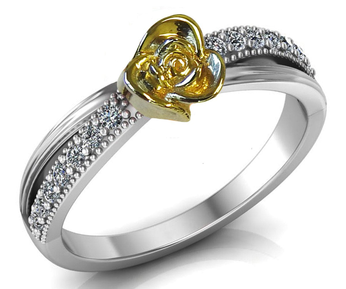 Yellow Rose Engagement Ring Two Tone Yellow & White Flower Ring Leaves Ring Art Nouveau Floral ring Birthday Gift For Her Gift