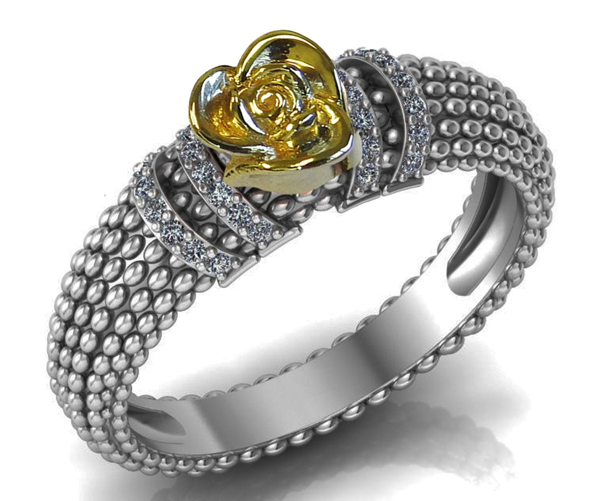 Unique Engagement Ring Yellow Rose in Bubble 18K White Gold Flower Ring Art Nouveau Floral ring Engagement Gift For Her Gift