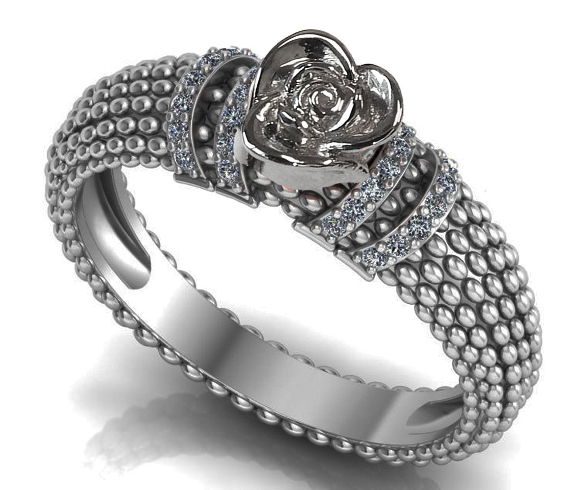 Unique Bubble Engagement Ring 18K Filigree Yellow Minimalist Flower Ring in White Gold Milgrain Floral ring Birthday Gift For Her