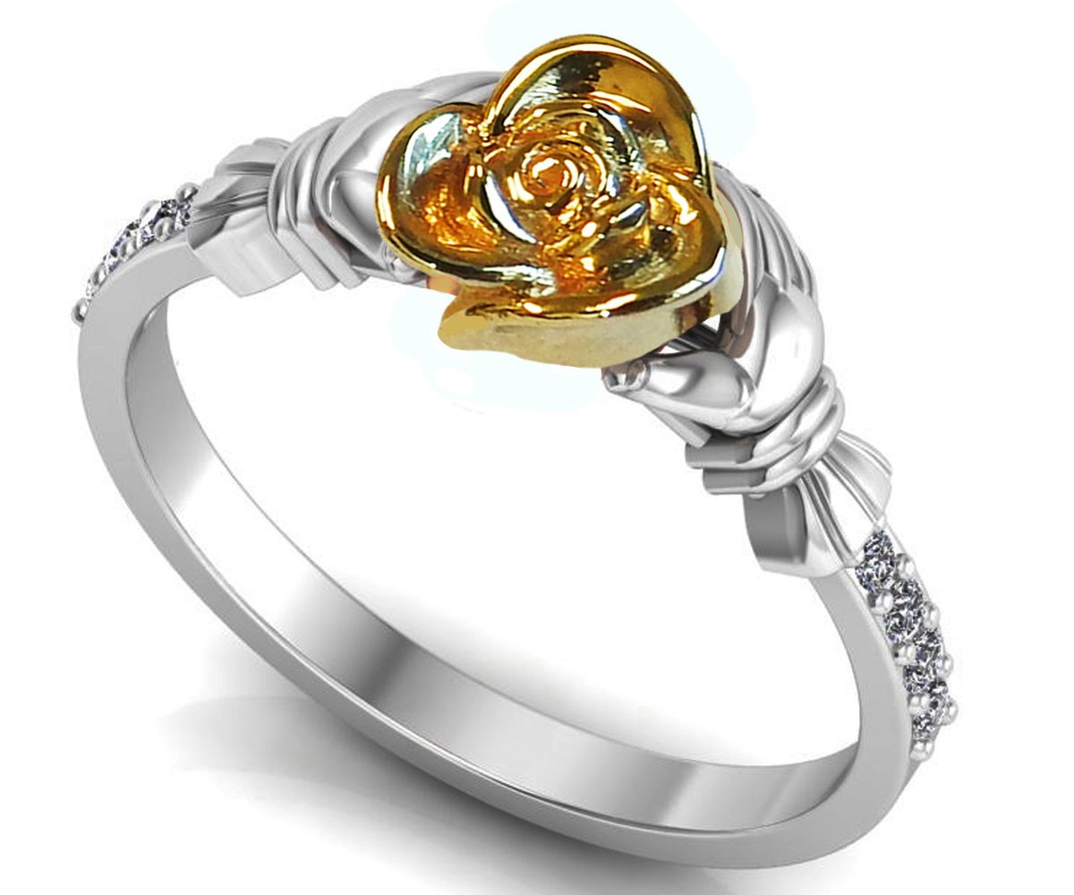Flower Unique Floral Engagement Ring Two Tone Yellow & White Flower Ring