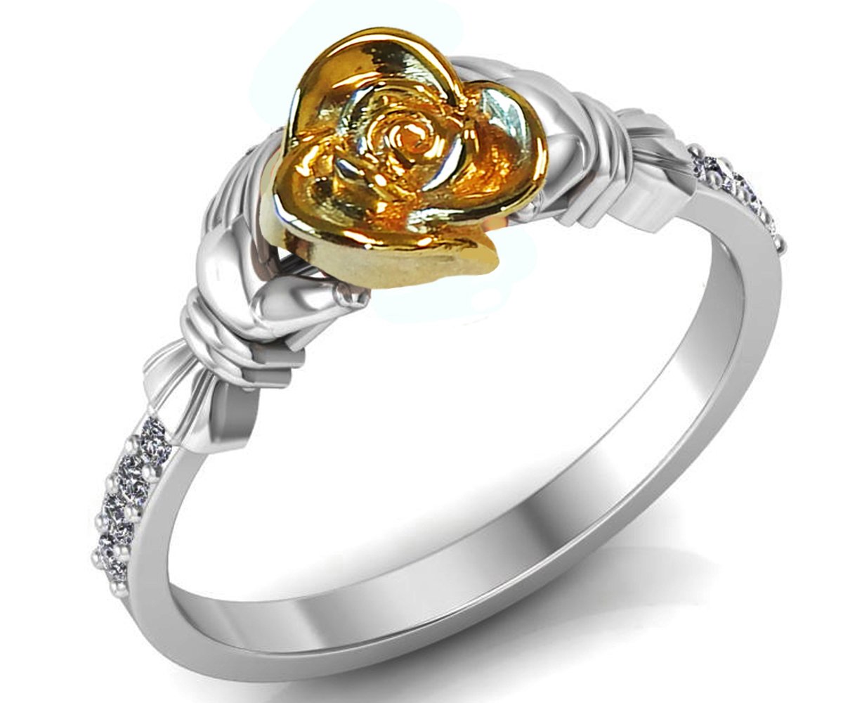 Flower Unique Floral Engagement Ring Two Tone Yellow & White Flower Ring - Lianne Jewelry