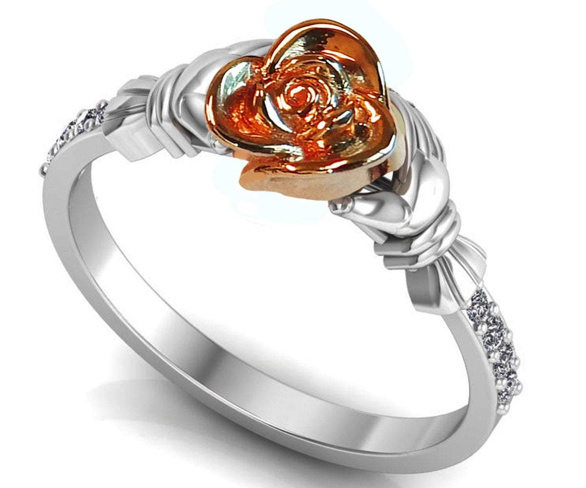 Two Tone Flower Rose Engagement Ring 18K White Diamond Ring Flower Ring Floral ring Birthday Gift For Her Gift