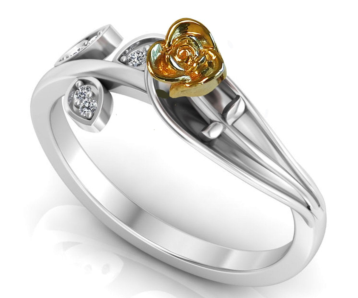 Amazing Branch Engagement Ring, Two Tone Yellow & White Flower Ring, Leaves Ring, Art Nouveau Floral ring, Birthday Gift, For Her, Love Ring