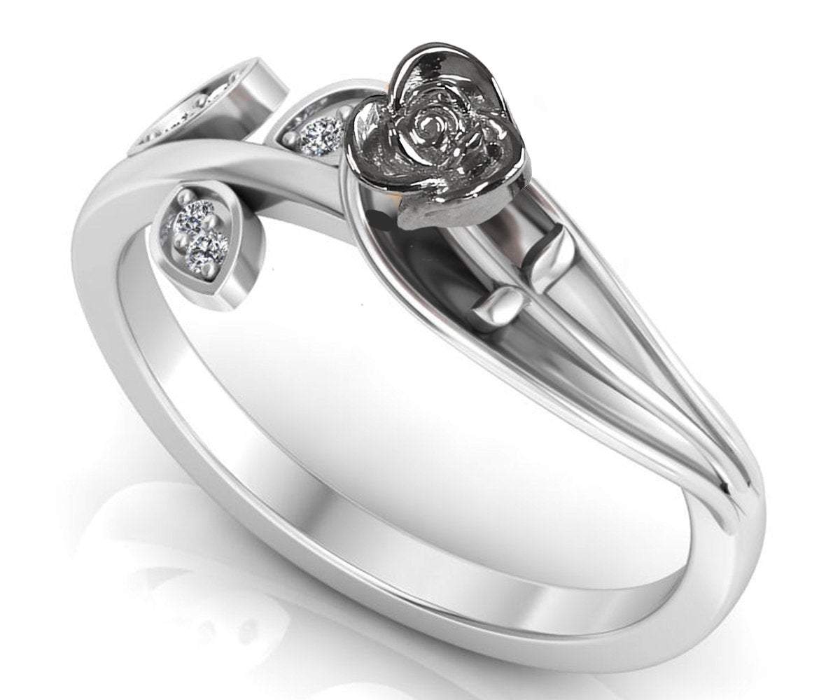 18K Unique Leaf Engagement Ring, White Gold Rose Flower Ring, Love Ring with Diamonds, Floral ring, Birthday Gift For Her, Gift
