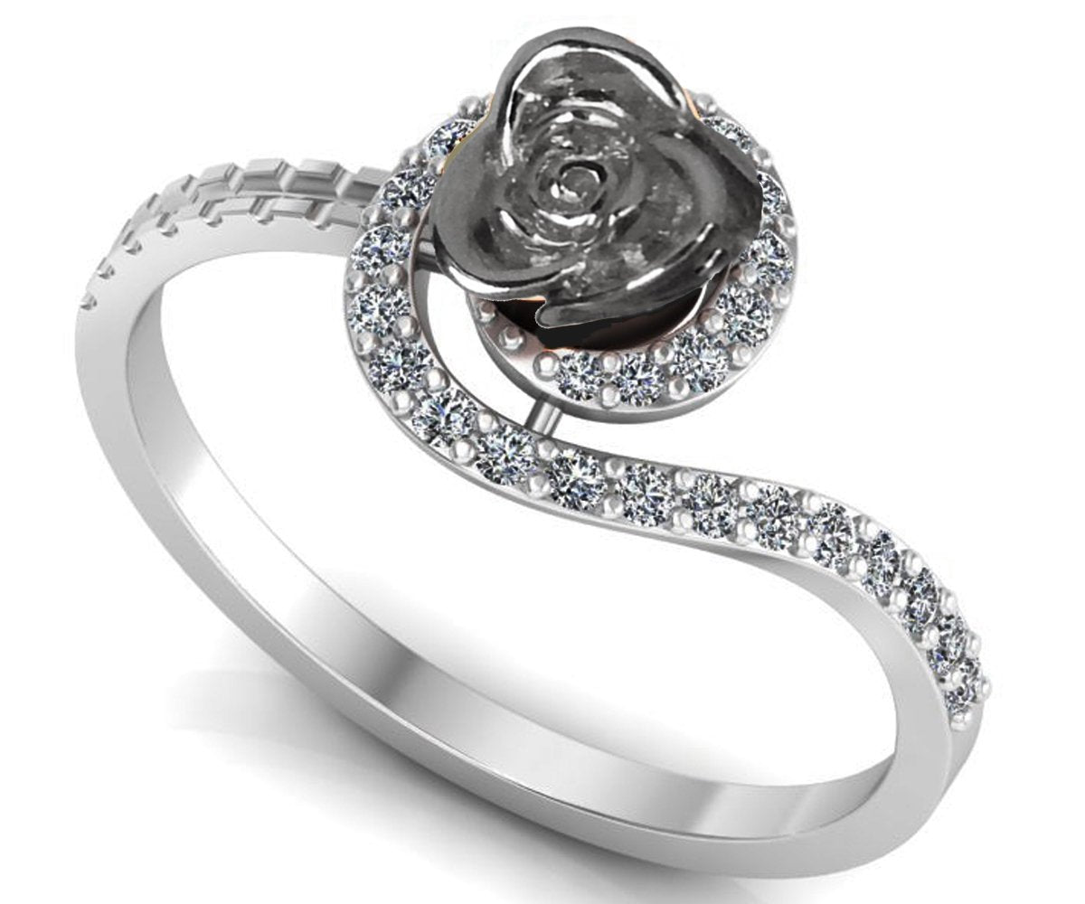 Swirl Ring with Rose Flower Thin Ring, Engagement Ring, 18K Unique Diamond Celtic Ring
