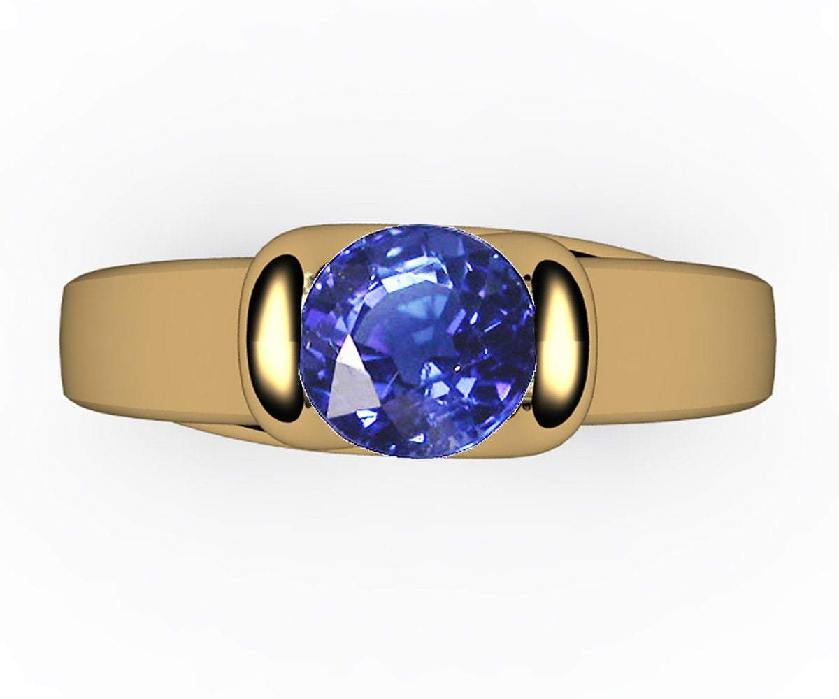 Sapphire Ring Unique Engagement Ring Solitaire Ring Bar setting Tension Heavy Ring 18K White gold