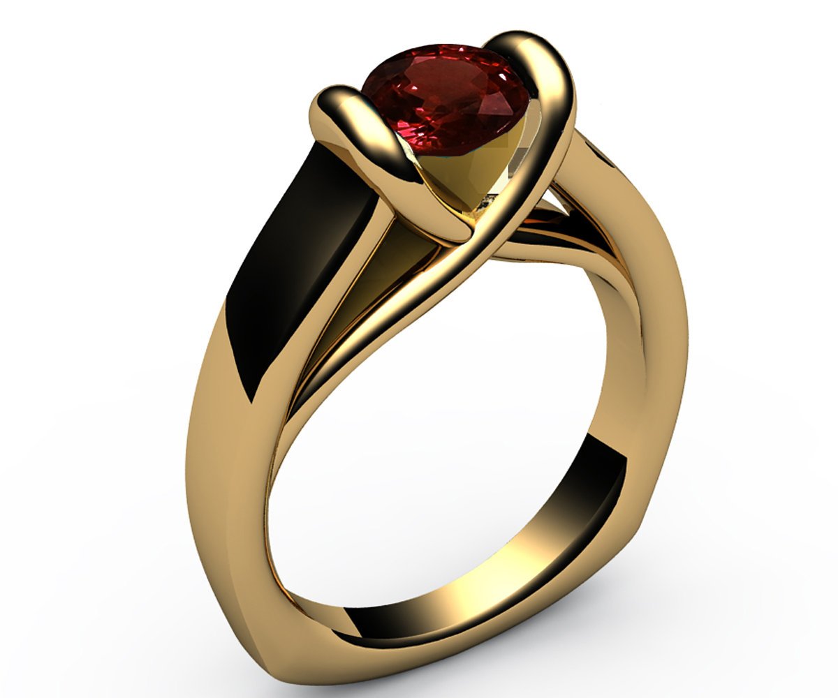 Ruby Ring Unique Engagement Ring Solitaire Ring Bar setting Tension Heavy Ring 18K White gold For Her as