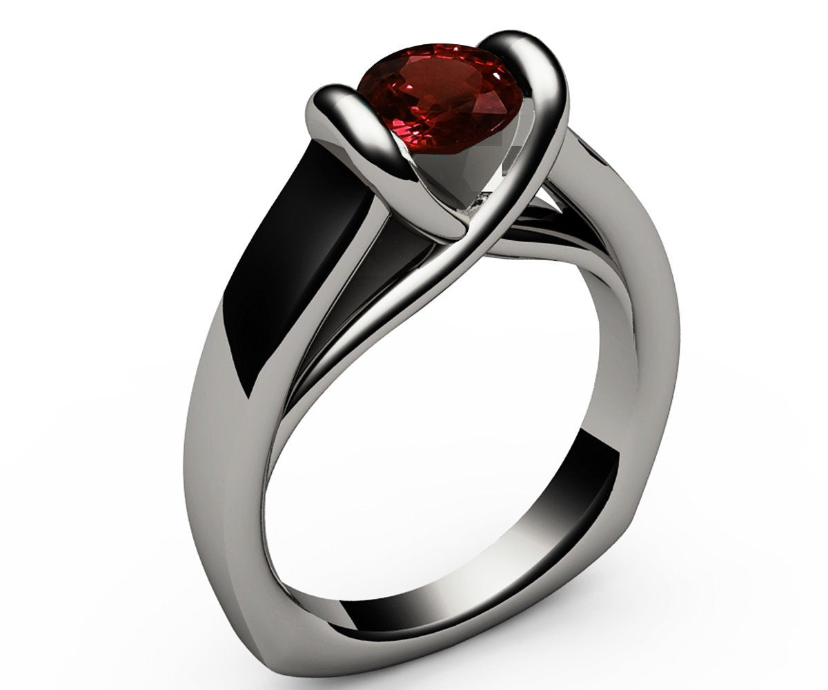 Ruby Ring Unique Engagement Ring Solitaire Ring Bar setting Tension Heavy Ring 18K Yellow gold For Her as