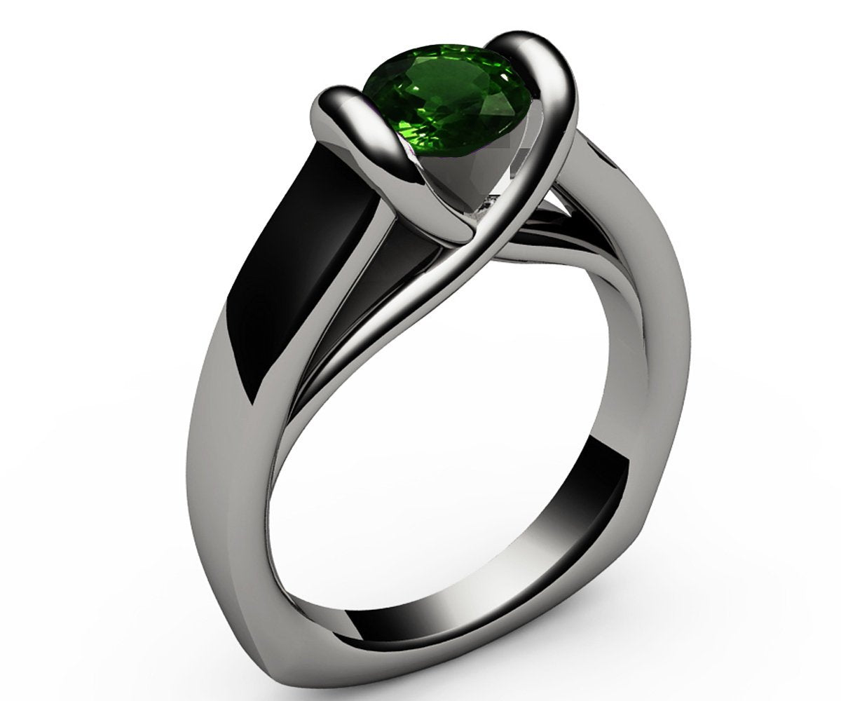 Emerald Ring Vintage Solitaire Ring Chatham Emerald Bar setting Tension Heavy Ring 18K White gold For Her as Christmas Gift - Lianne Jewelry