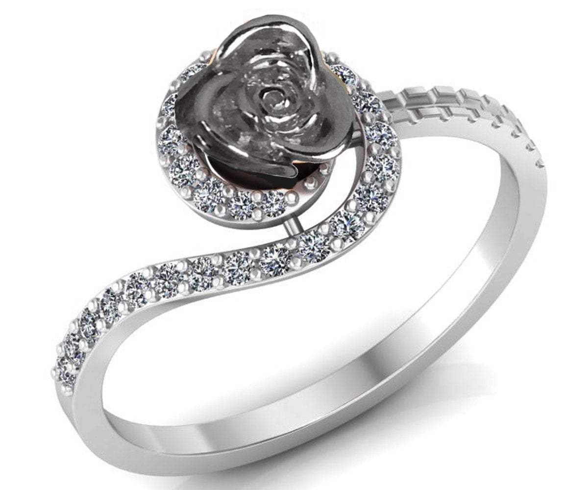 Twist Silver Flower Ring Love Ring Rose Floral Ring Promise Ring Unique Engagement Ring with Side Diamonds Valentine's Ring