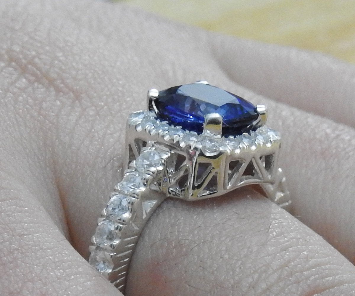 Huge Blue Ring Big rings Celtic ring Edwardian ring Promise Ring Love ring Engagement ring Vintage ring Sapphire ring solid Silver