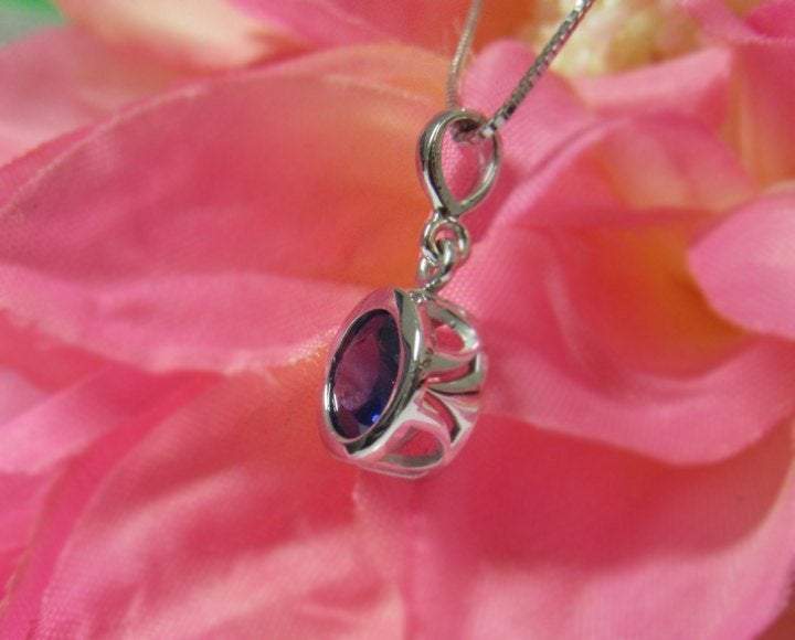 Sapphire Circle Pendant, Blue Pendant, Royal Blue, 14K White gold pendant, September Birthstone, Engagement Gift - Lianne Jewelry