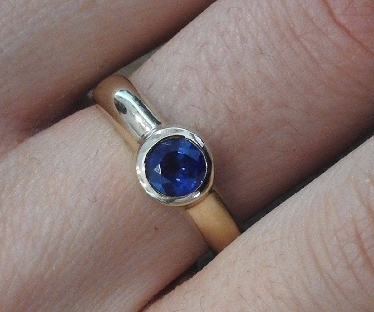 Solitaire Sapphire Ring Halo Ring Engagement Ring Bezel set Sapphire in 14K Yellow gold September Birthstone