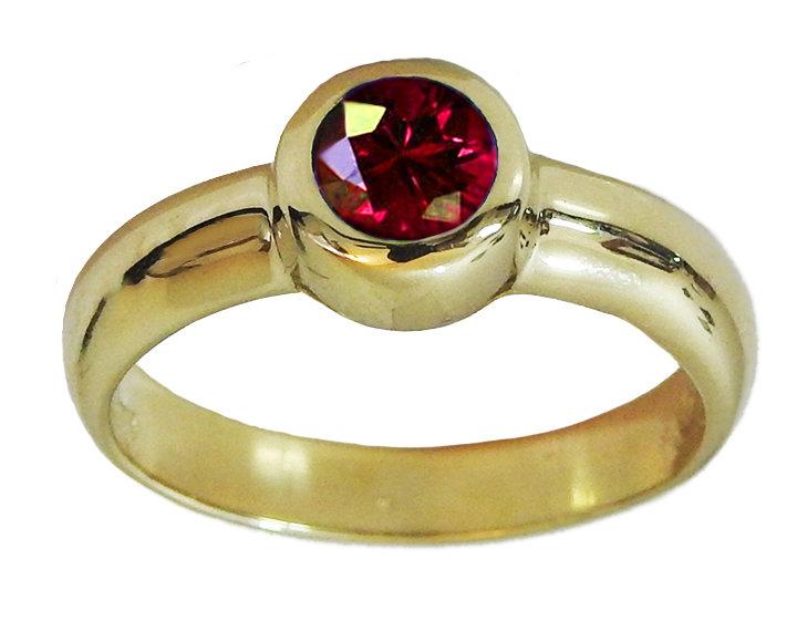Ruby Ring Halo Ring Solitaire Engagement Ring Bezel set Red Genuine Gemstone  in 14K Yellow gold February Birthstone Gift