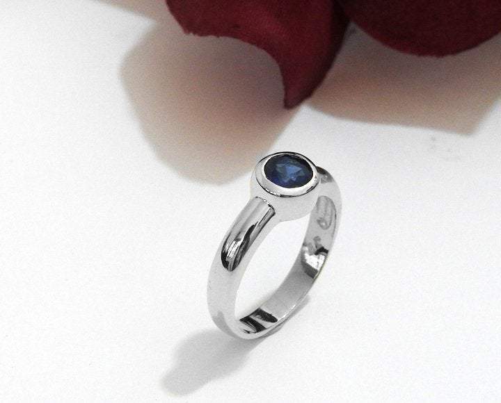 Promise Ring Sapphire Ring Round Solitaire Ring Engagement Ring Bezel set Sapphire Ring 14K White gold September Birthstone